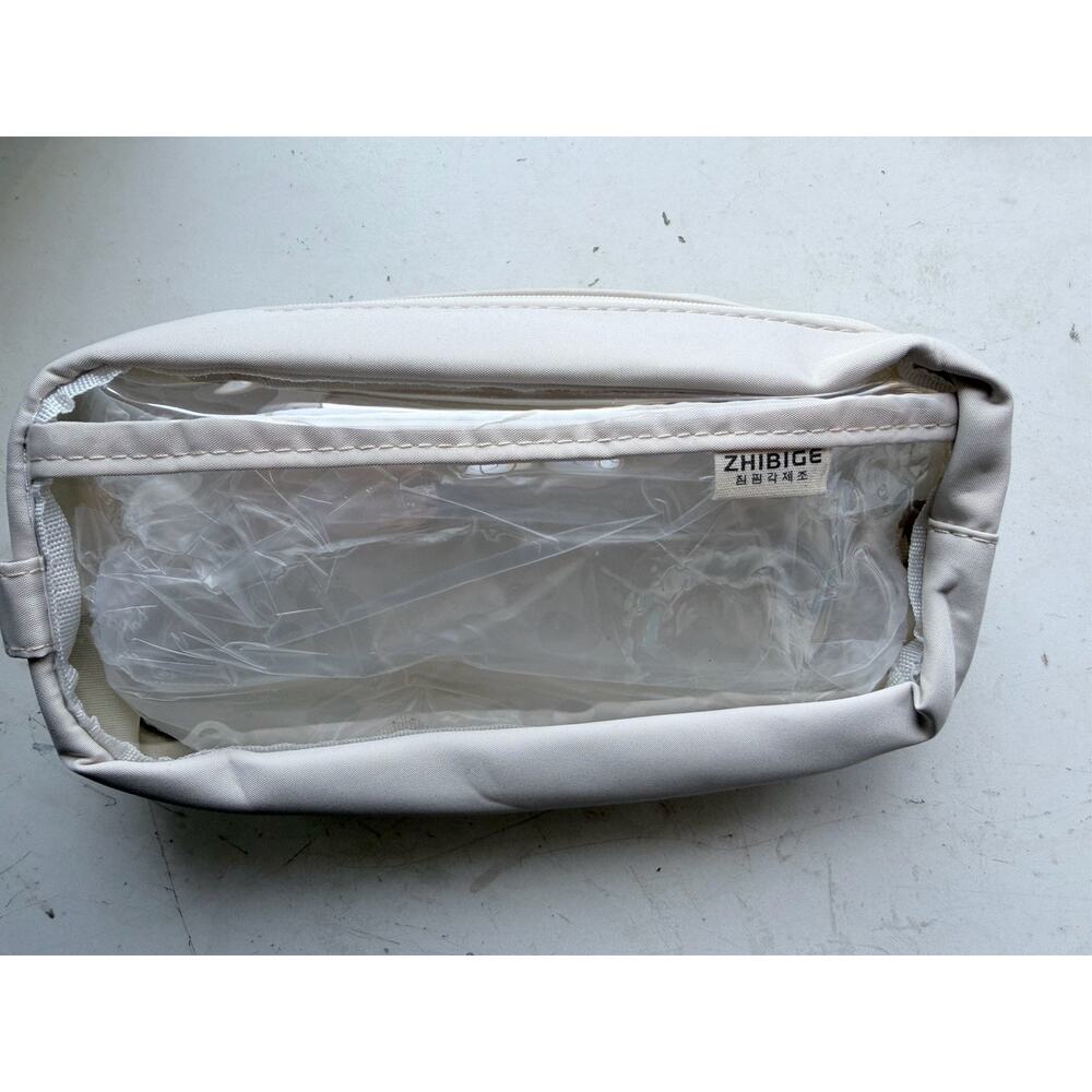 Zhibige Beige Small Cosmetic Bag for Travel Makeup Organizer With Clear Front